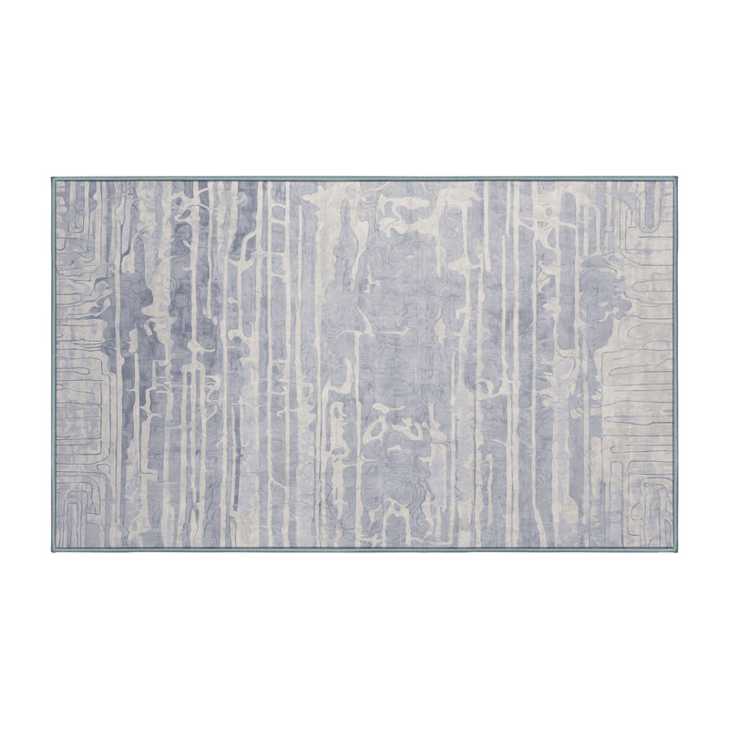 Machine Washable Blue Area Rug, Rectangle 4' x 6'