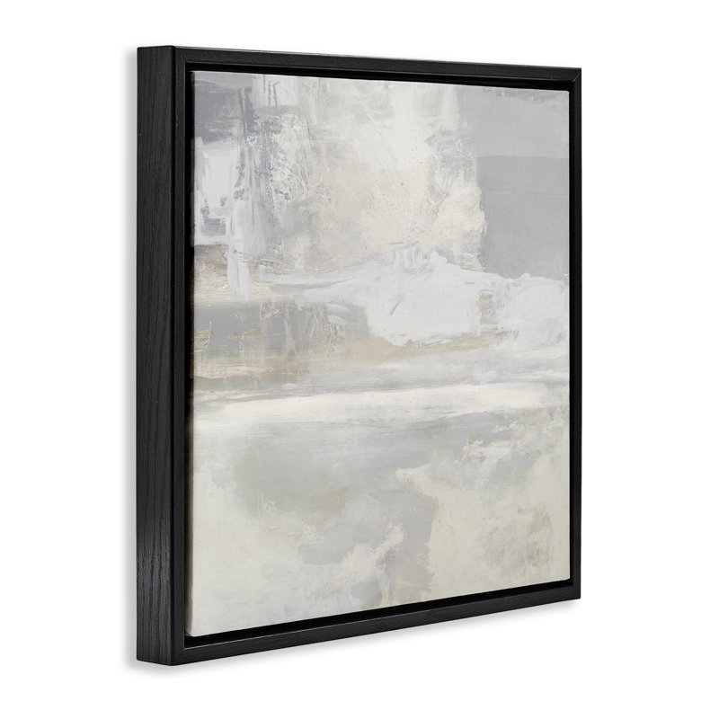Cadre flottant serein avec abstraction grise, design par Rachel Springer, H 18 po x l 18 po, Cadre flottant noir de jais