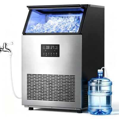 Stainless Steel Commercial Ice Maker Machine, Under Counter & Freestanding Ice Machine, 150 Lbs Daily Ice Production, 50 Lbs Ice Storage Bin, 55 Ice Cubes Ready in 16 Minutes, Ideal for Cafe, Bar, Hotel, Restaurant Business