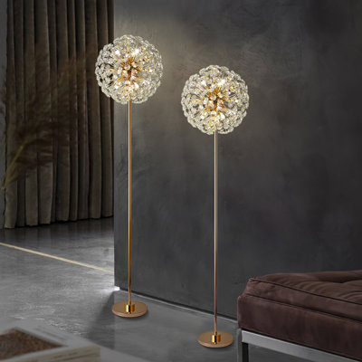 63" Tall Art Deco Crystal Floor Lamp, Dandelion Style Led Standing Fixture With 3 Color Temperatures For Ambient Lighting In Dining Room & Foyer
