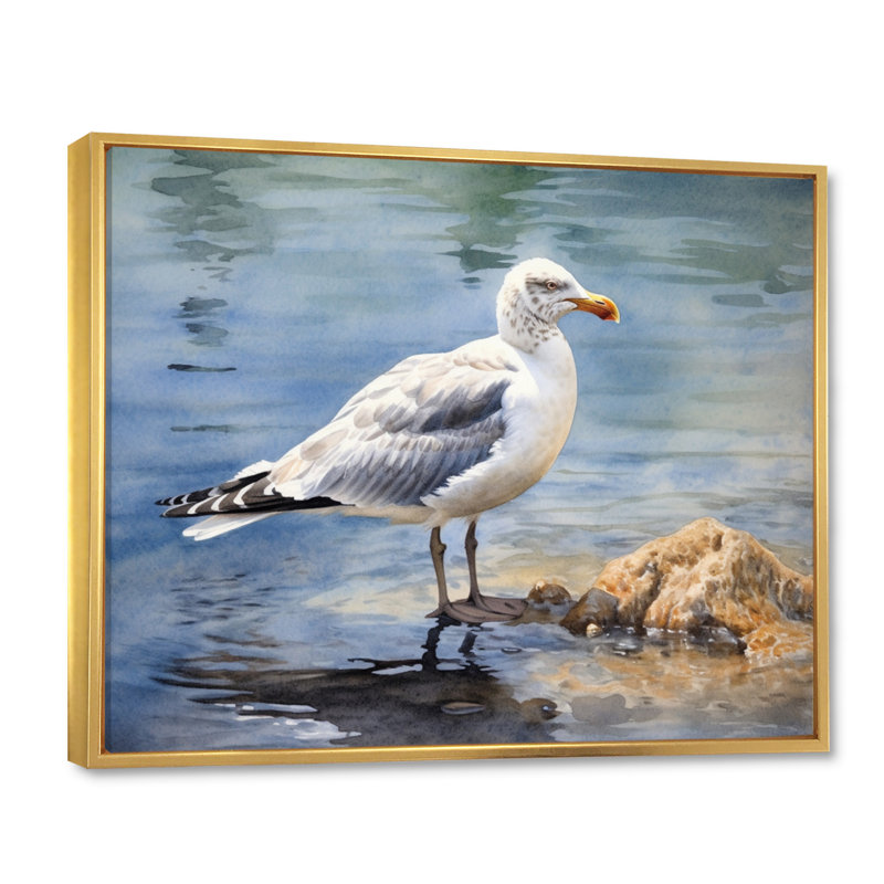 Veille de mouette III sur toile, Cadre flottant doré, H 34 po x l 44 po x P 1,5 po