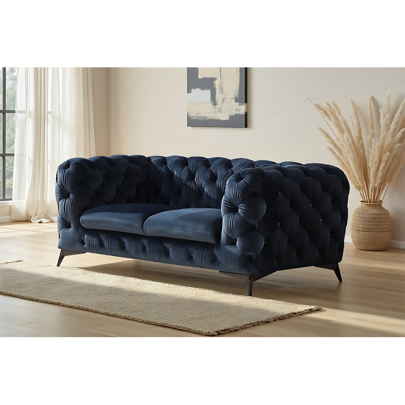 Hatmane Upholstered 74'' Loveseat, Blue Fabric