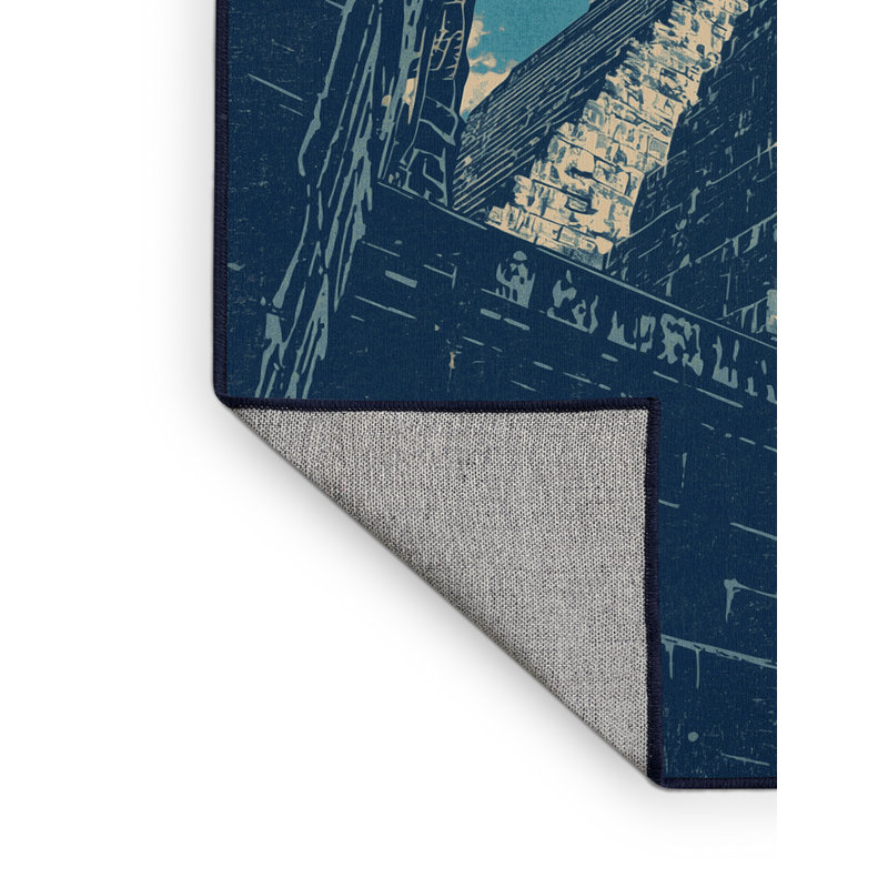 Tapis bleu délavé à la machine à motif de blocs de ruine Tule, 2 pi x 3 pi