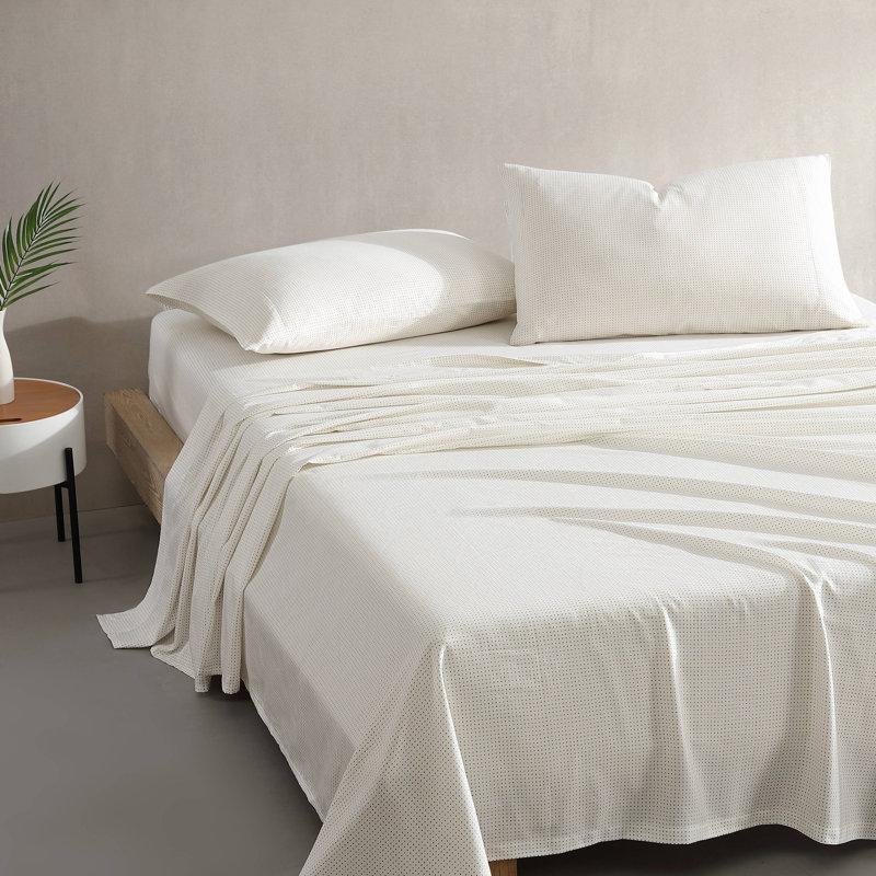 Marimekko Printed Organic Cotton Percale Sheet Sets, King Sheet Set with 2 Pillowcases, Black Striped