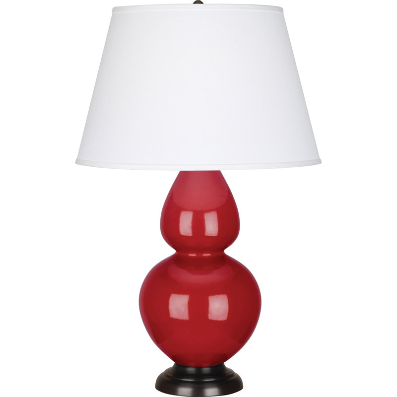 Double Gourd Lamp, Ruby Red Glazed Ceramic/Deep Patina Bronze, White