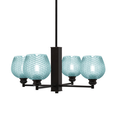Edge 4 Light Chandelier Shown With 6" Textured Glass