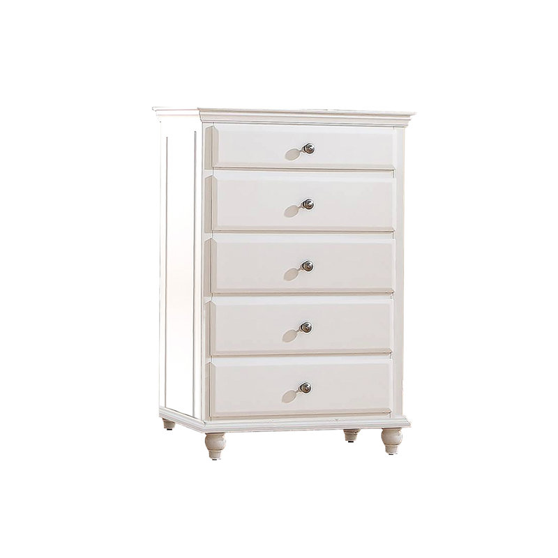 Commode 5 tiroirs en bois blanc, Blanc