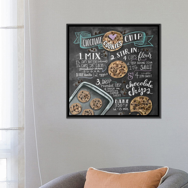 Chocolate Chip Cookies Recipe by Lily & Val - Textual Art, Black Framed Canvas, 26" H x 26" W x 1.5" D