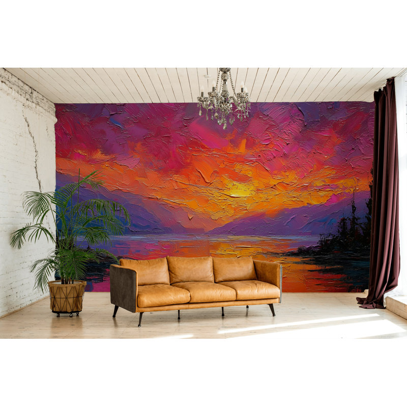 Double rouleau de papier peint abstrait mural Sunset, 200 po x 120 po, Non tissé