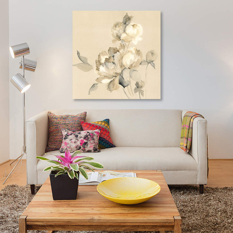 « pivoine fleurs », impression sur toile, H 18 po x l 18 po x P 1,5 po, Pas de tapis, Toile tendue