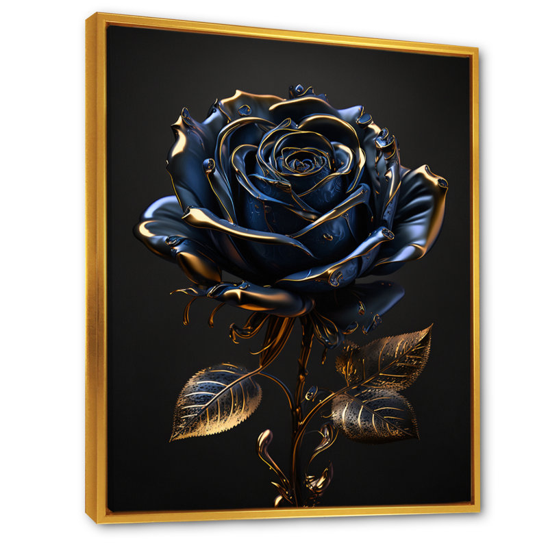«Golden rose in vintage II», reproduction sur toile, H 32 po x l 16 po x P 1 po, Toile avec cadre flottant or