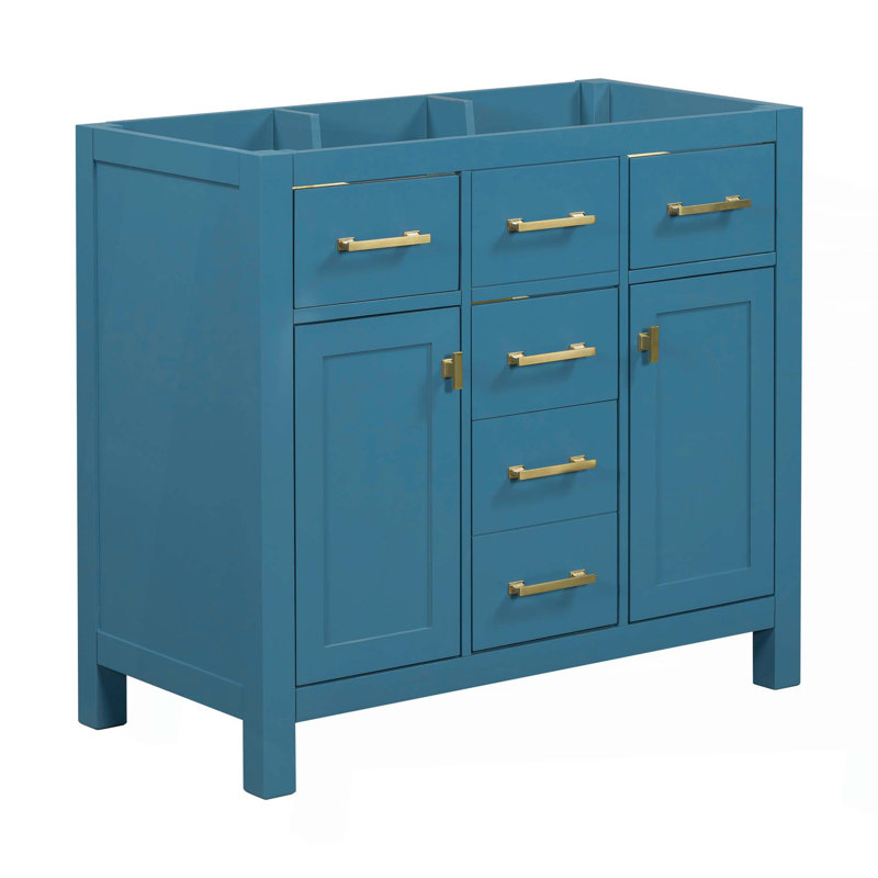 36'' Bathroon Vanity without, Modern Freestanding Single Bathroom Cabinet with 4 Drawers & 2 Cabinets,Storage Cabinet for Bathroom, Solid Wood Frame Vanity Only