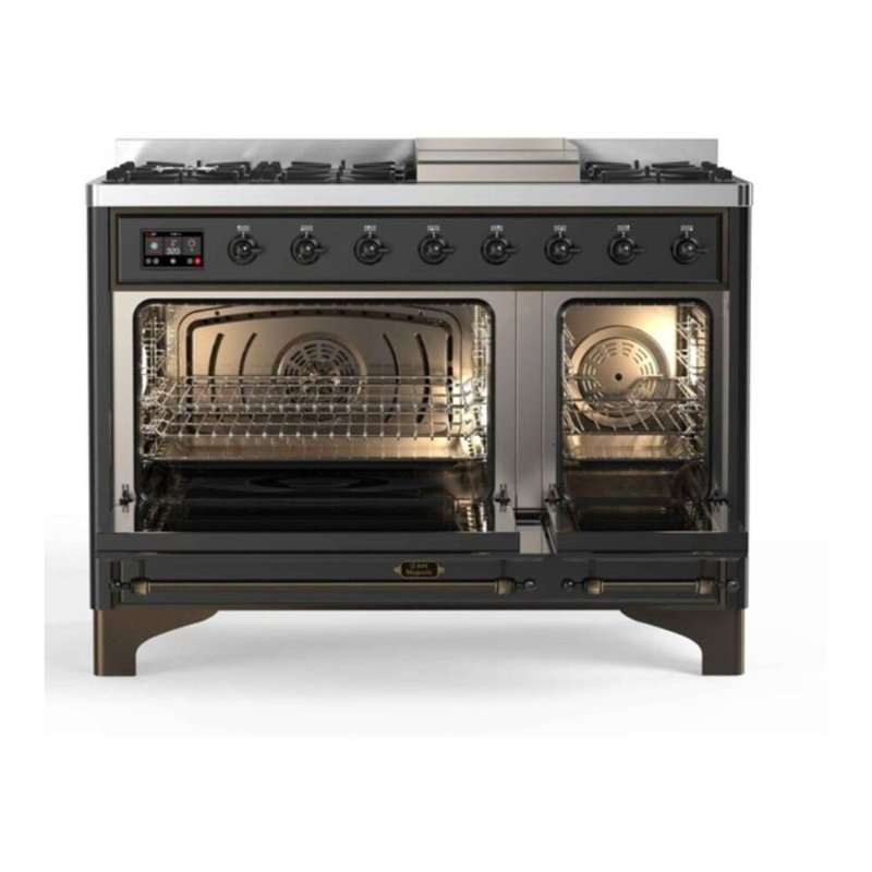 Cuisinière à double combustible de 48 pouces avec 8 brûleurs scellés et plaque chauffante ILVE Majestic II Series