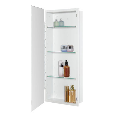 Armoire à pharmacie de salle de bain avec porte en miroir à bord biseauté 16 x 36 pouces, encastrée ou en surface, avec tablettes réglables en verre