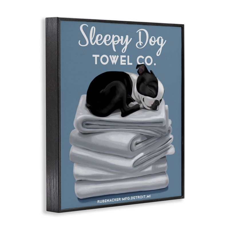 «Sleepy Dog Towel Co.», adorable Boston Terrier, salle de bain sur toile tendue, impression, H 20 po x l 16 po