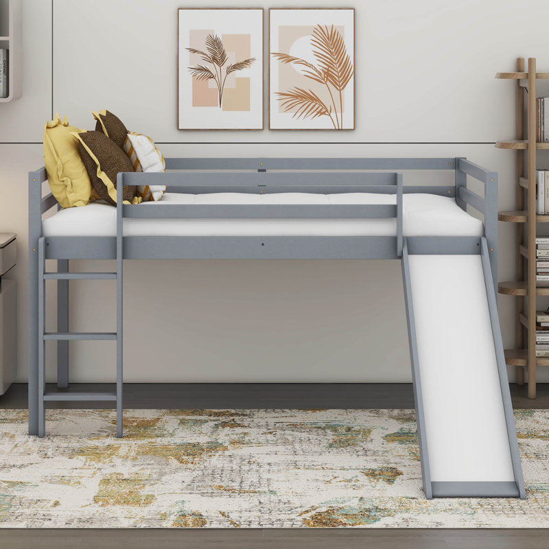 Structure de lit simple avec glissade Loft, gris