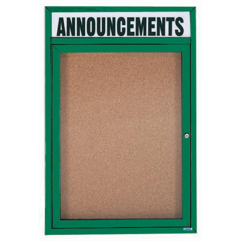 Tableau d'affichage mural illuminé et fermé, Vert thermolaqué, Un, H 24 po x l 18 po