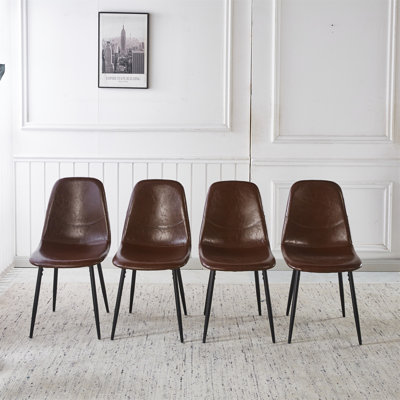 Chaise de salle à manger en PVC 4 pièces, brun (chaises de salle à manger seulement)