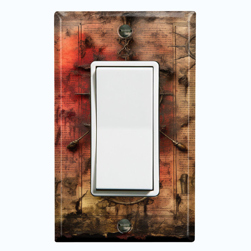 Metal Light Switch Plate Outlet Cover (Skull Map Voyage Biege - Single Rocker)