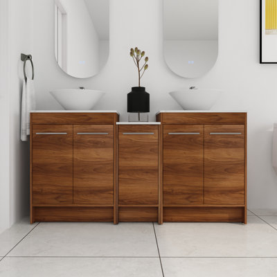 Amsbury 60'' Double Freestanding Bathroom Vanity with Ceramic Top