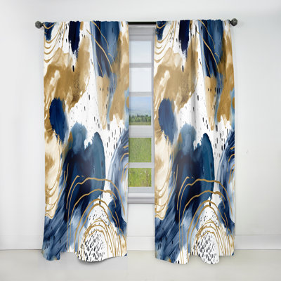 Abstract Pattern With Blue & Golden Textures II - Collages Curtain - Velvet Room Darkening - 1 panel