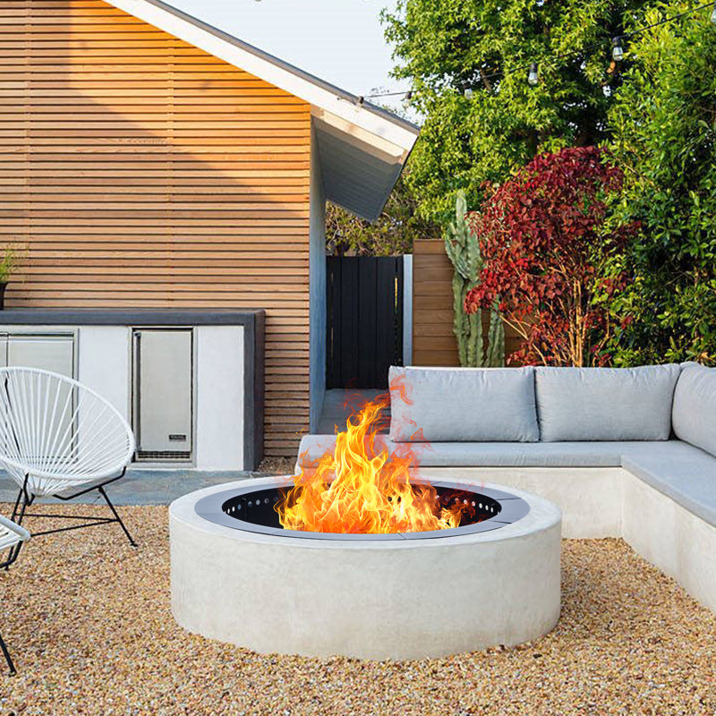 Samiron 36" W X9" H Iron Outdoor Fire Ring, Wood Burning Fire Pit Ring