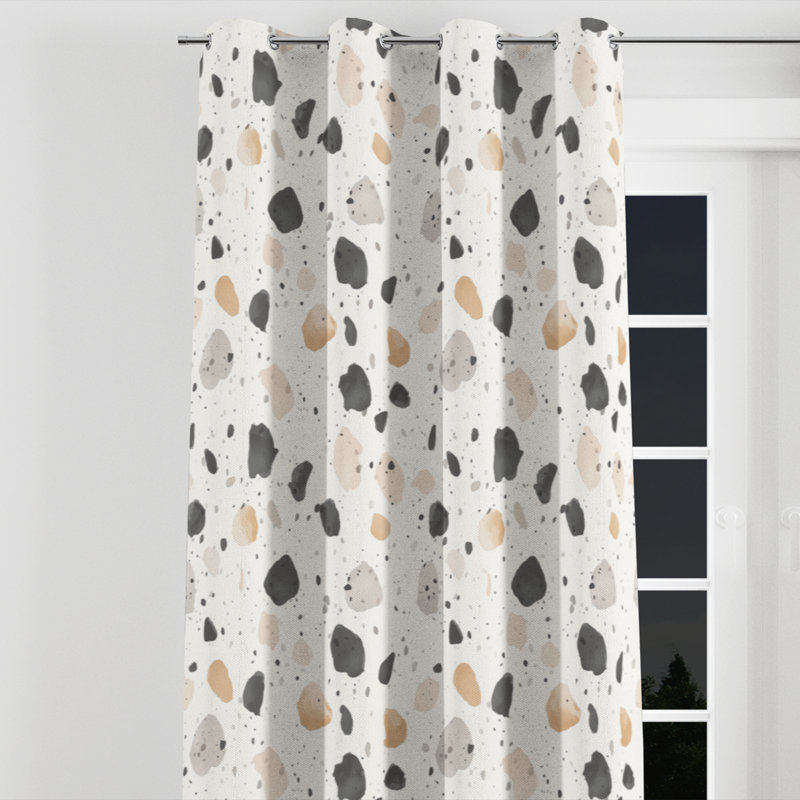 Modern Curtains for bedroom - Black Minimalist Stone Shapes Grommet Curtain - 1 Panel, 52" W x 108" L, Silver Grommets