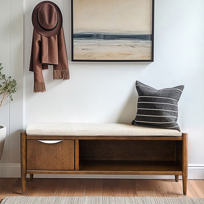 Accent Bench With Storage And Upholstered Cushion