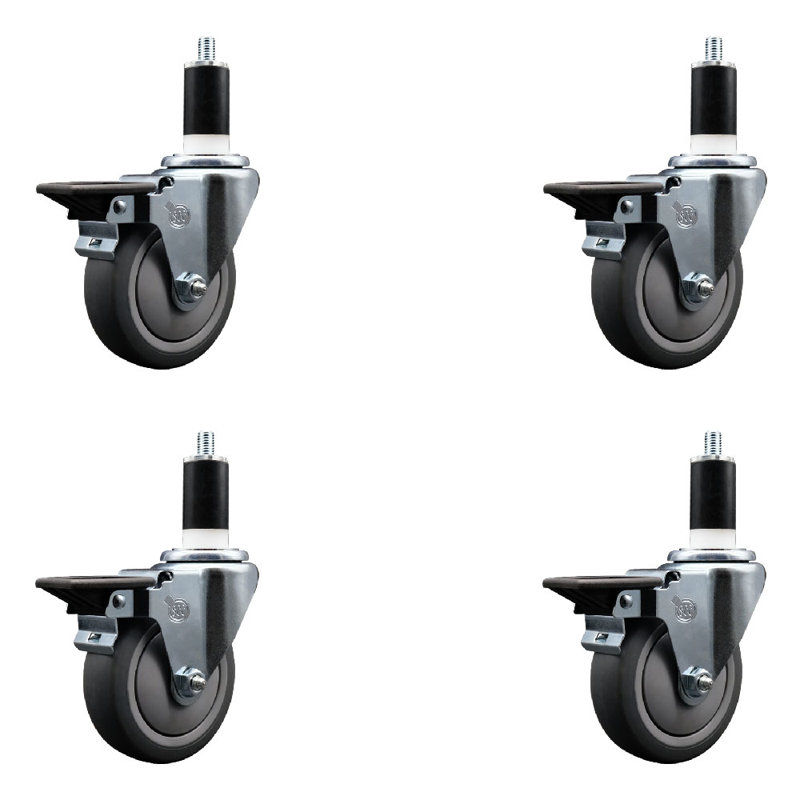 Ensemble de roulettes extensibles en caoutchouc et en plastique thermoplastique avec frein SCC PLB 4 po x 1-3 / 8 po