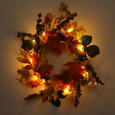 Handcrafted Faux Lighted Maple Polyester 45cm Wreath