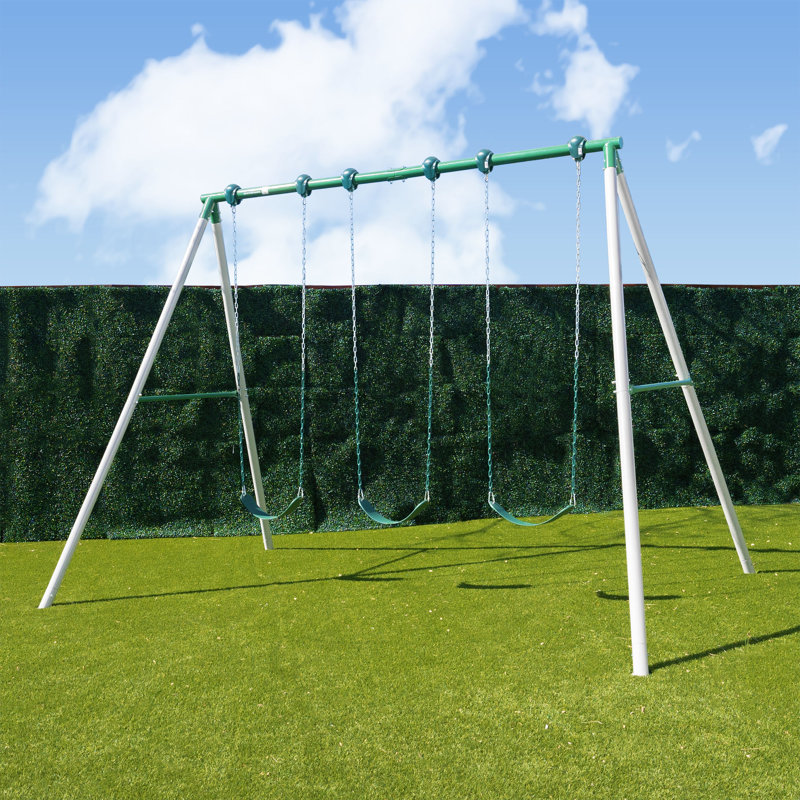 Everest 10ft White Metal Swing Set with 3 Adjustable Swings