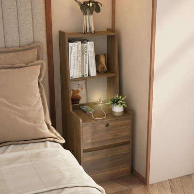 Table de chevet avec station de charge, table de chevet intelligente avec veilleuse, table de chevet moderne avec bibliothèque, tables de chevet avec armoire de rangement pour chambre à coucher, bois
