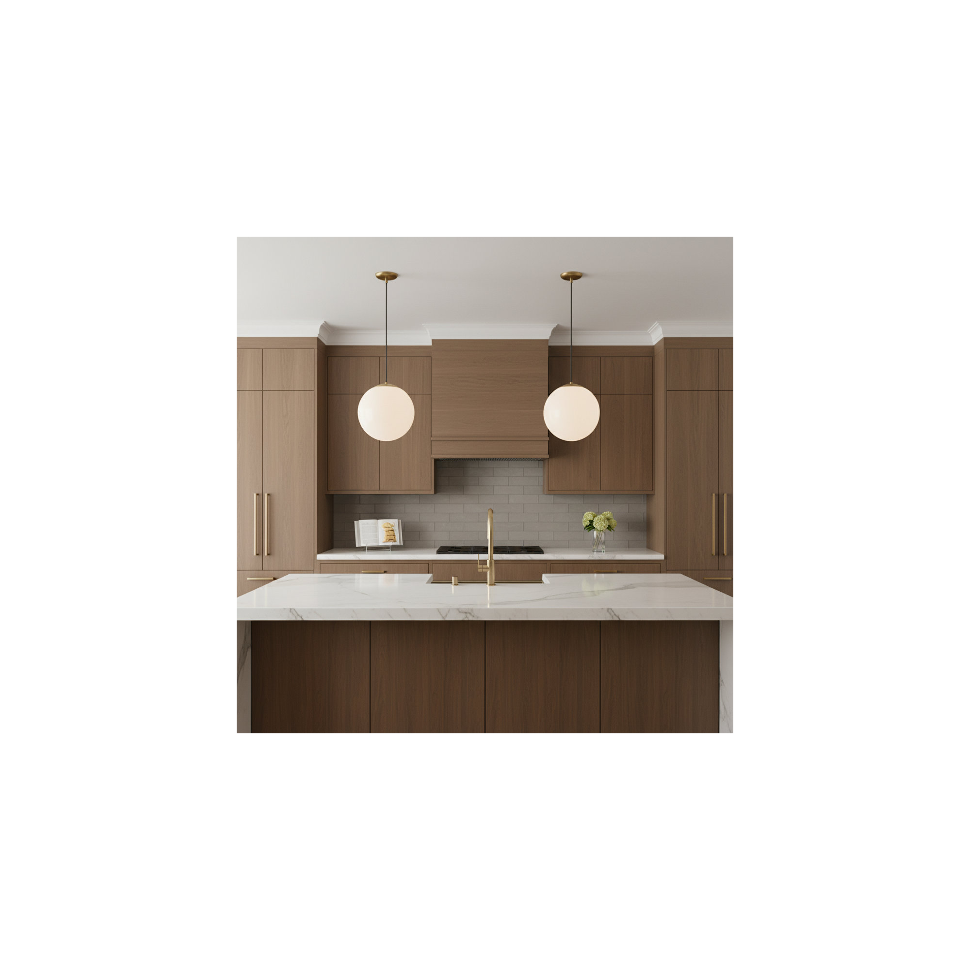 Meri Single Light Glass Dimmable LED Pendant, Bulb Not Included, Brass, 14.75" H x 14" W x 14" D