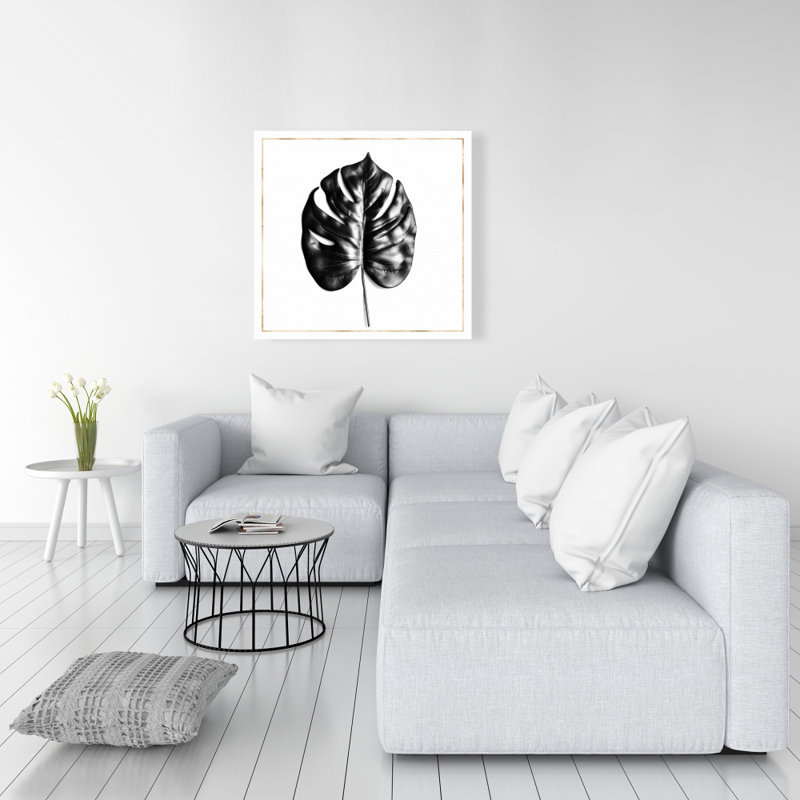 Split Leaf Philodendron Rose Line Black Canvas | Home Decor
