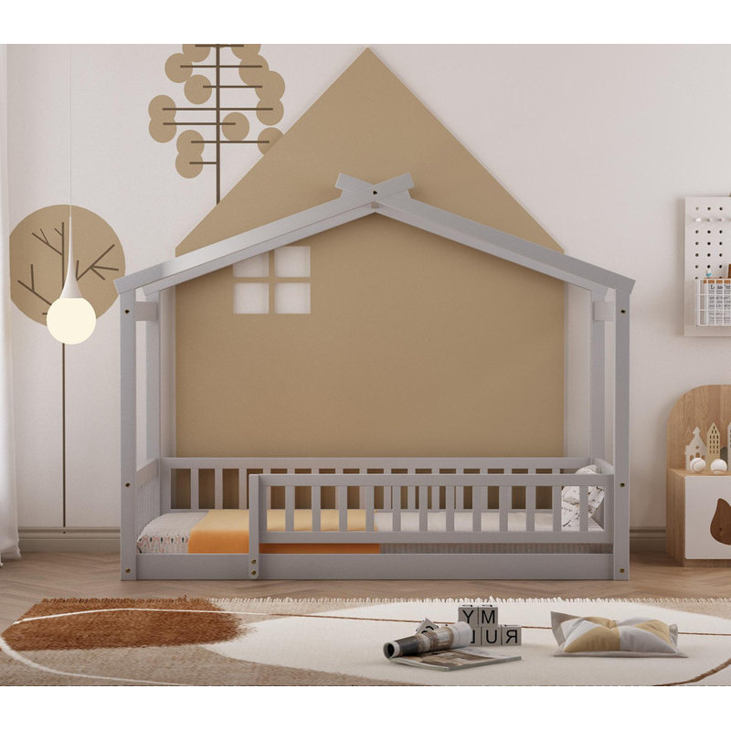 Structure de lit classique en bois pour lit simple avec clôture, Twiin, Gris