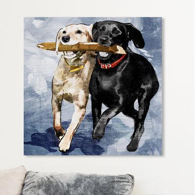 Chiens et chiots «Playtime Blue», reproduction d'art sur toile
