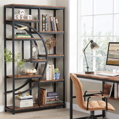 Industrial Corner Etagere Bookshelf with 9 Open Shelves, Storage Organizer