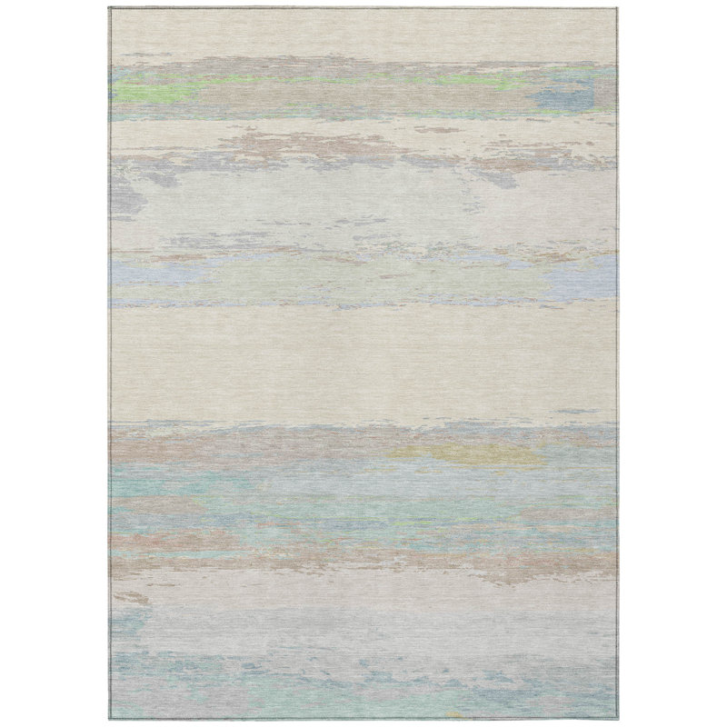 3' X 5' Ivory Abstract Washable Indoor Outdoor Area Rug