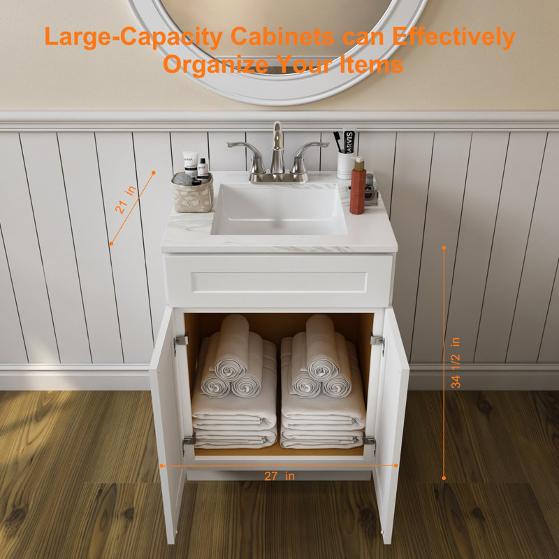  34.5'' H Plywood Sink Base Cabinet Ready-to-Assemble, Shaker White, 34.5" H x 27" W x 21" D