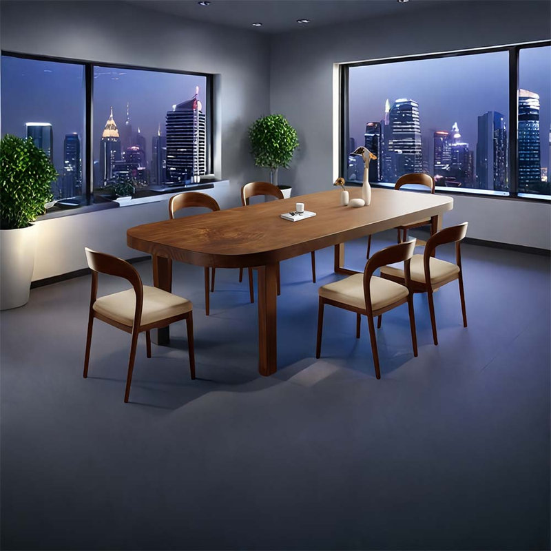 Ensemble de table de conférence rectangulaire en bois massif avec chaises en bois massif, H 29,53 po x L 70,87 po x l 31,5 po