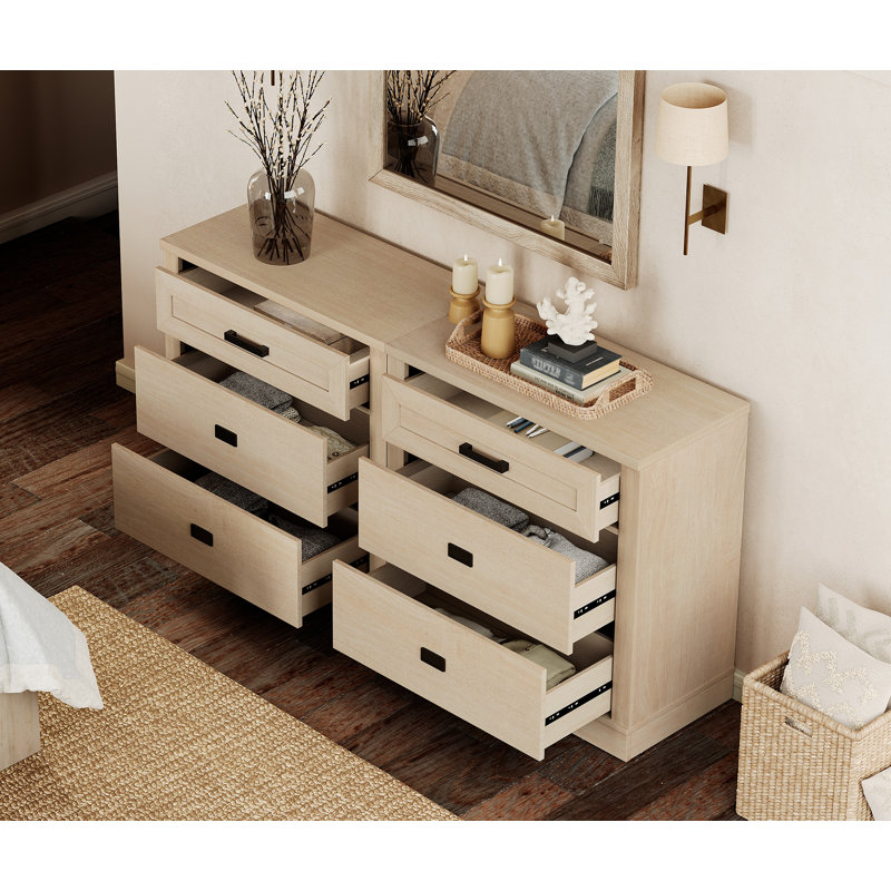 Laziza  Farmhouse 6 Drawers Dresser For Bedroom, 62 Inch 2 In 1 Double Dresser With Small Chest Of Drawers,Mid Century Modern Wooden Closet Storage Organizer For Living Room, Hallway