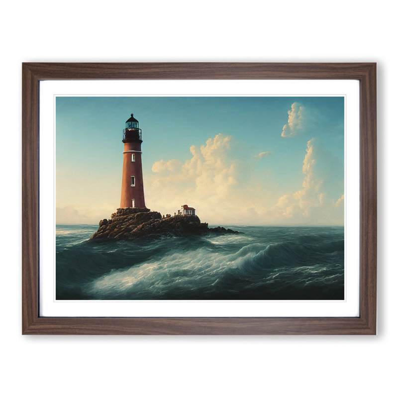 Joyous Lighthouse - Framed Print, 46cm H x 64cm W x 2cm D, Walnut