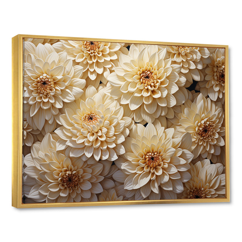 «White Minimalisme Chrysanthemums», mosaïque sur toile, H 34 po x l 44 po x P 1,5 po, Cadre flottant doré