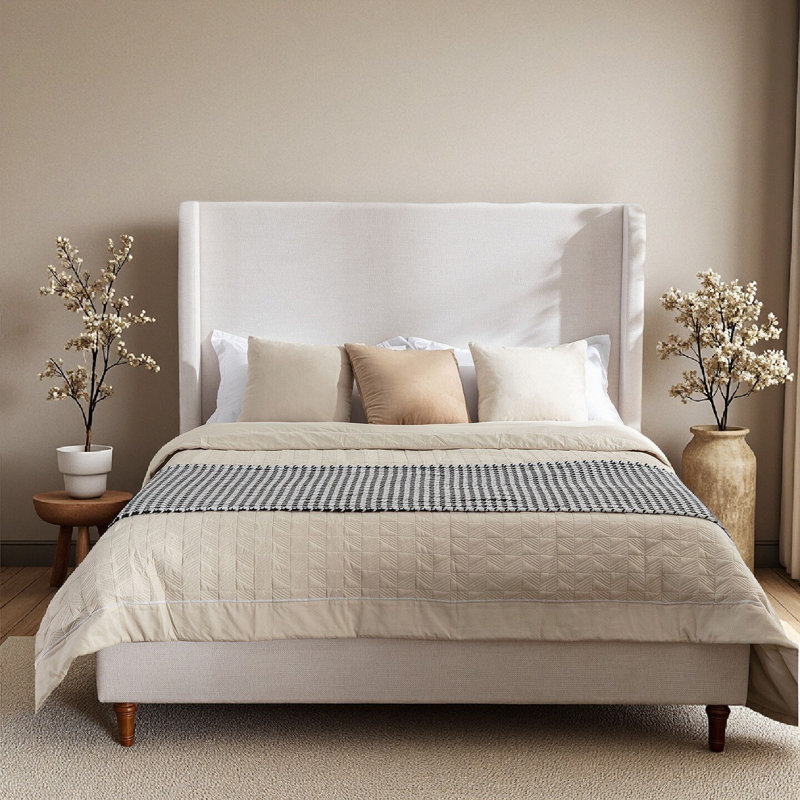 Retro Simple Style High Headboard Upholstered Platform Bed