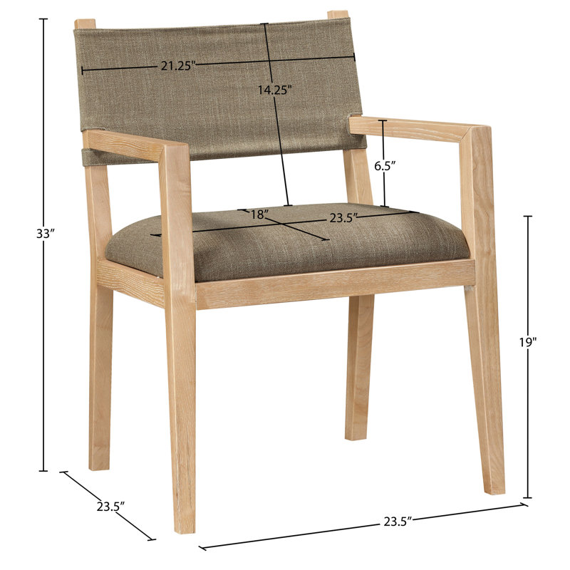 Vina Upholstered Dining Arm Chair, Brown Linen Textured Fabric, Stained Natural