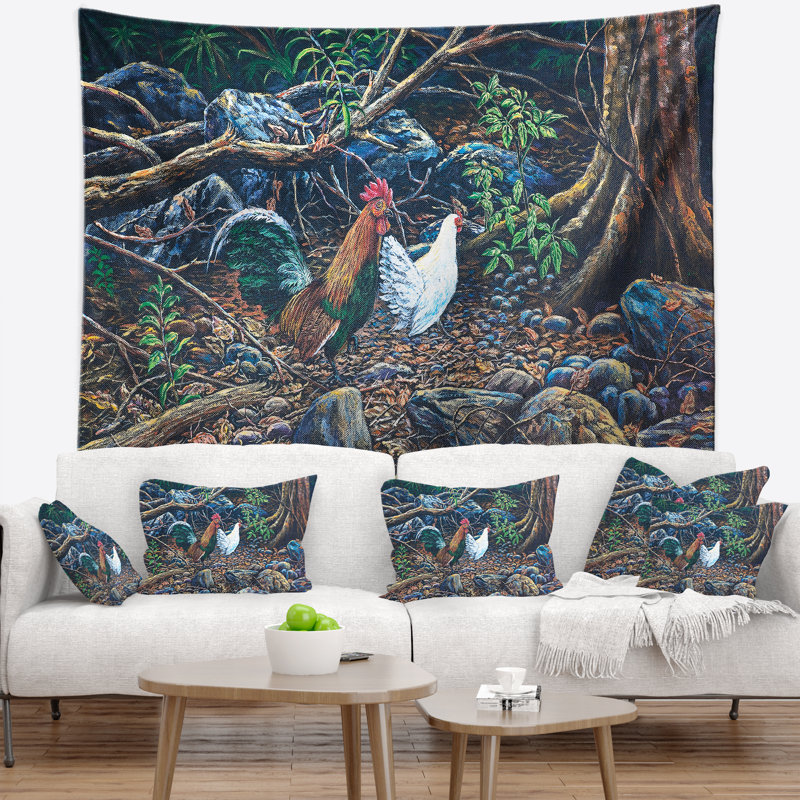 Paysage de la jungle dans une tapisserie, H 50 po x l 60 po