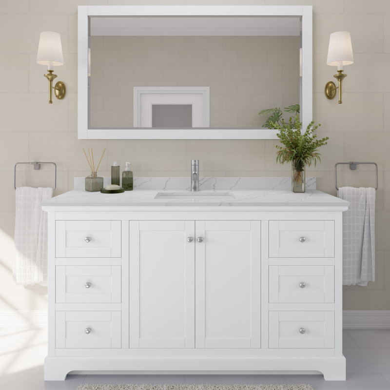 Avery Single Bathroom Vanity with Top, Polished Chrome, White, Giotto Quartz