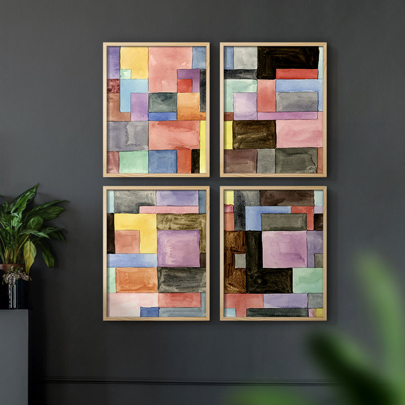 Primary Blocks I Framed Print - Set of 4, Natural, 10" H x 8" W