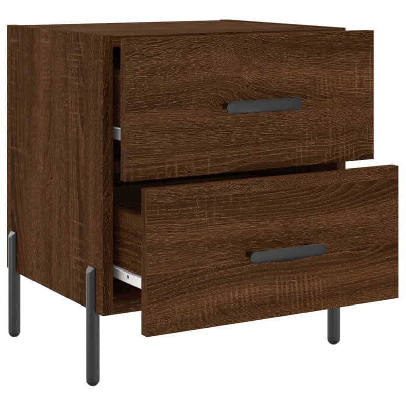 40cm W Iron Bedside Table, Brown Oak, Set of 2