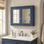 Armoire de salle de bain murale bleue avec miroirs, 91 x 72,5 cm, bois massif et MDF, 2 tablettes réglables
